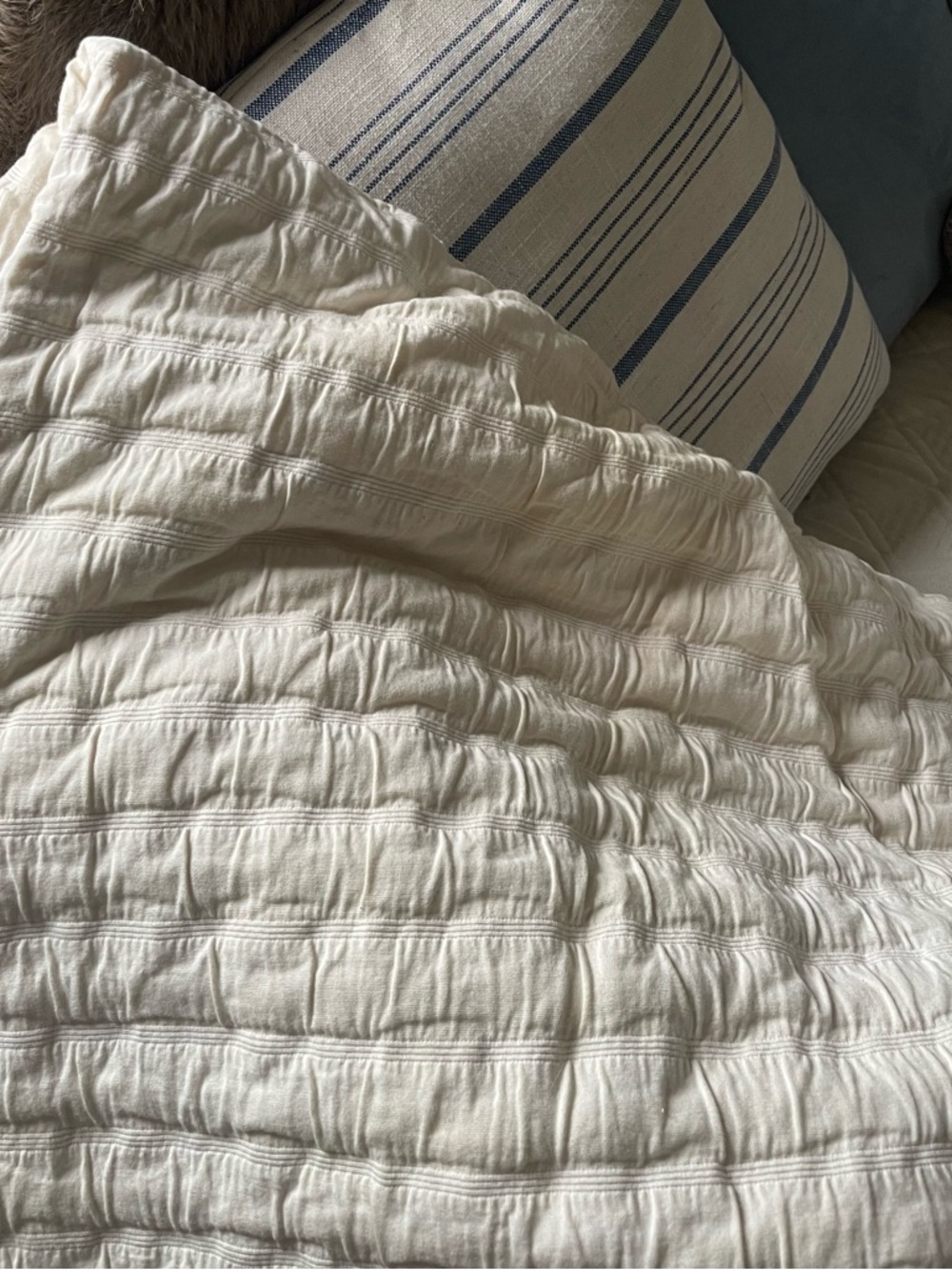 Eileen Fisher Organic Cotton Rippled Cream Coverlet in King - Picture 7 of 8